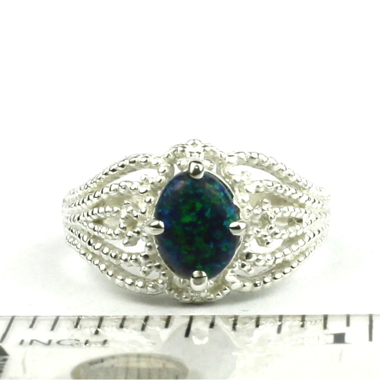 SR365 Created Blue Green Opal 925 Sterling Silver Ladies Ring Image 4