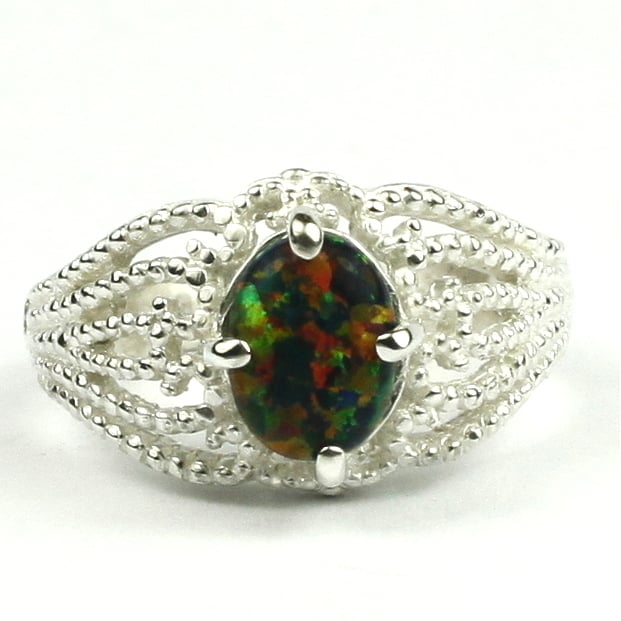 SR365 Created Black Opal 925 Sterling Silver Ladies Ring Image 1