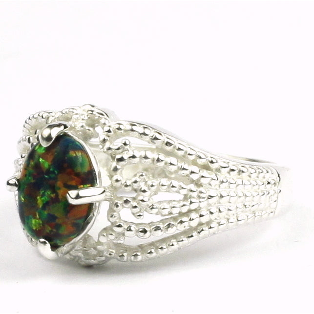 SR365 Created Black Opal 925 Sterling Silver Ladies Ring Image 2