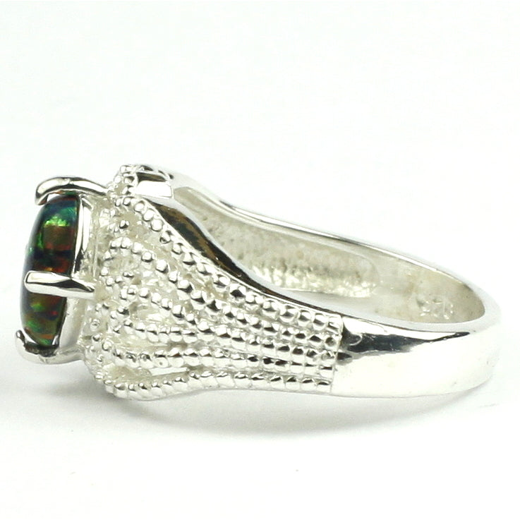 SR365 Created Black Opal 925 Sterling Silver Ladies Ring Image 3