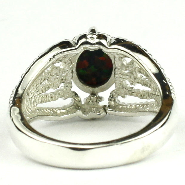 SR365 Created Black Opal 925 Sterling Silver Ladies Ring Image 4