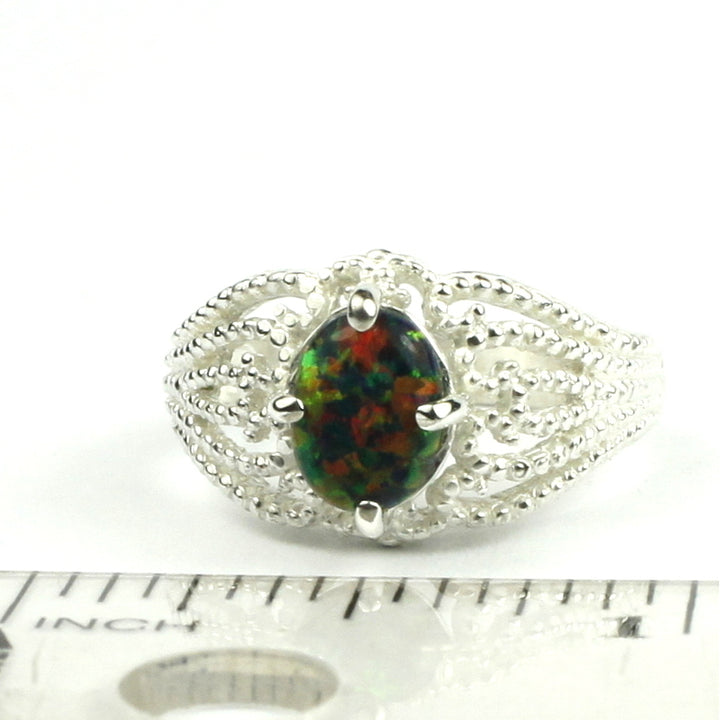 SR365 Created Black Opal 925 Sterling Silver Ladies Ring Image 4