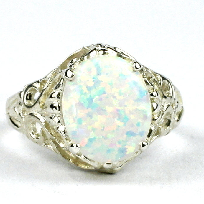 SR114 12x10mm Created White Opal 925 Sterling Silver Ring Image 1