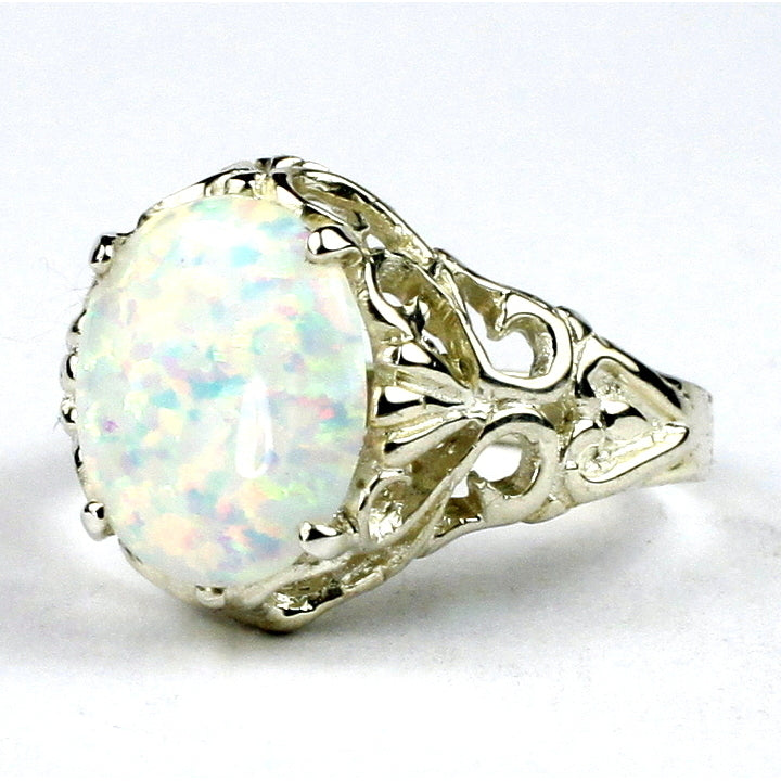 SR114 12x10mm Created White Opal 925 Sterling Silver Ring Image 3