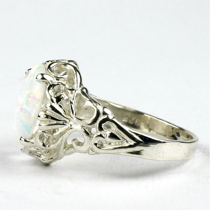 SR114 12x10mm Created White Opal 925 Sterling Silver Ring Image 4