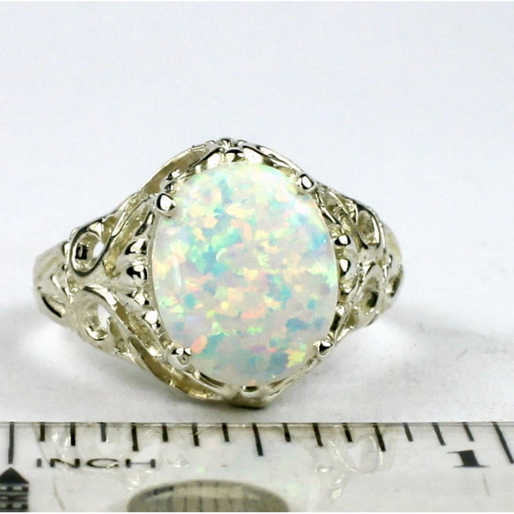 SR114 12x10mm Created White Opal 925 Sterling Silver Ring Image 6