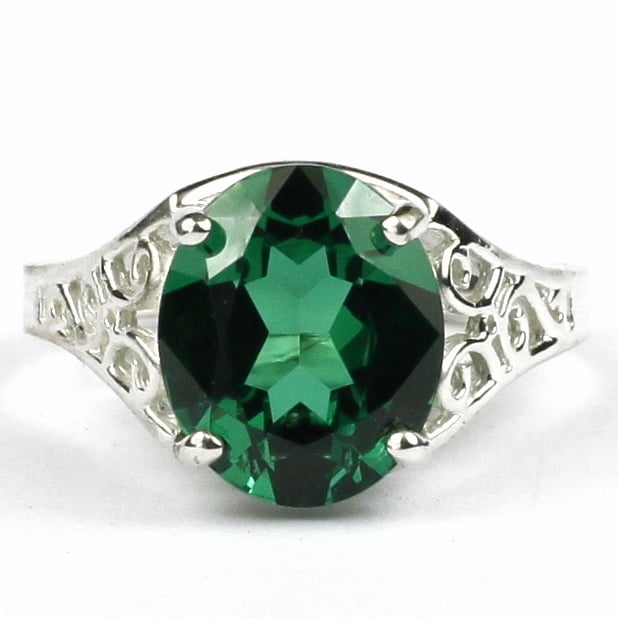 SR057 Created Emerald 925 Sterling Silver Ring Image 1