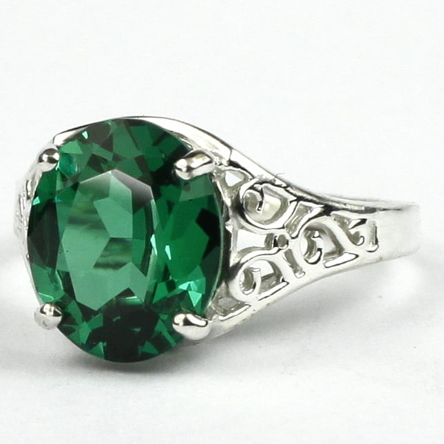 SR057 Created Emerald 925 Sterling Silver Ring Image 2