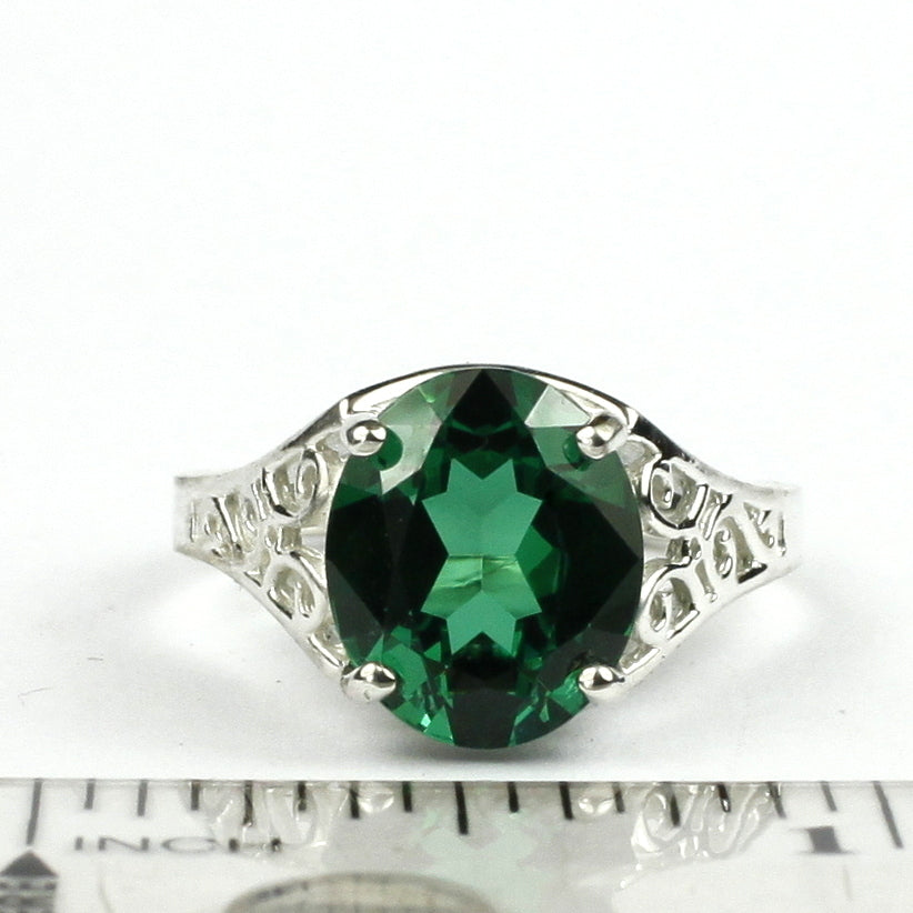 SR057 Created Emerald 925 Sterling Silver Ring Image 4