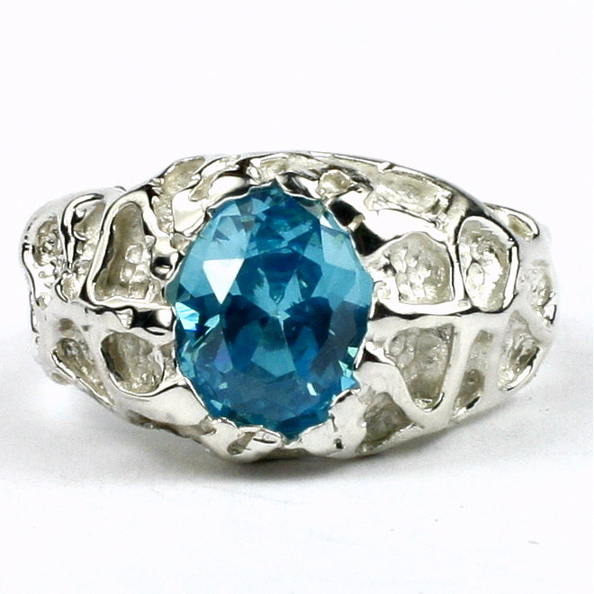 Sterling Silver Mens Ring Swiss Blue CZ SR168 Image 1