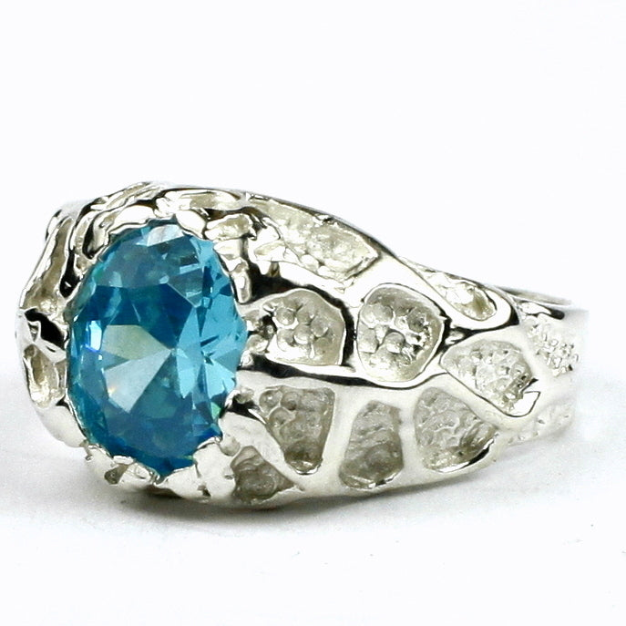 Sterling Silver Mens Ring Swiss Blue CZ SR168 Image 2