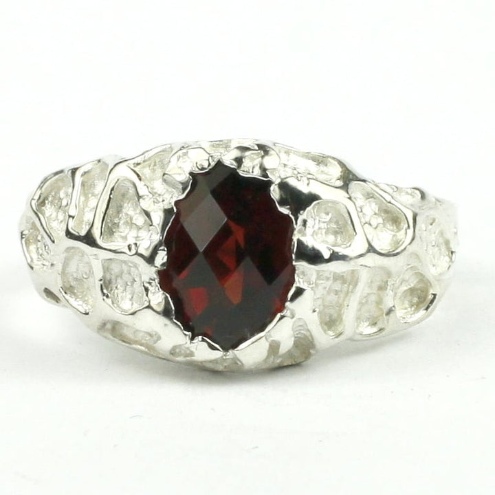 Sterling Silver Mens Ring Mozambique Garnet SR168 Image 1