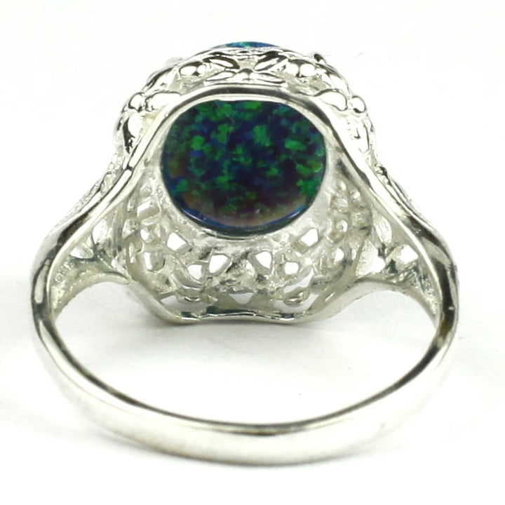 Sterling Silver Antique Style Filigree Ladies Ring Created Blue Green Opal SR009 Image 4