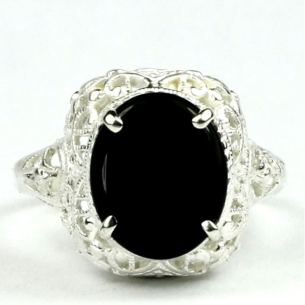 Sterling Silver Antique Style Filigree Ladies Ring Black Onyx SR009 Image 1