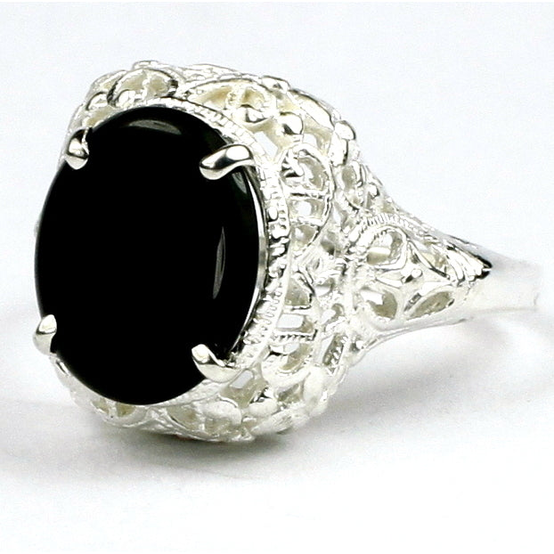 Sterling Silver Antique Style Filigree Ladies Ring Black Onyx SR009 Image 2