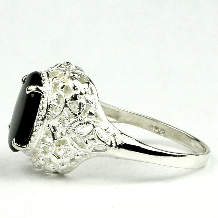 Sterling Silver Antique Style Filigree Ladies Ring Black Onyx SR009 Image 3