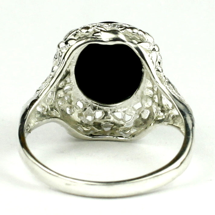 Sterling Silver Antique Style Filigree Ladies Ring Black Onyx SR009 Image 4