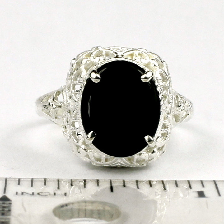 Sterling Silver Antique Style Filigree Ladies Ring Black Onyx SR009 Image 4