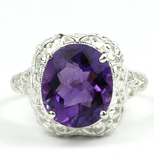 Sterling Silver Antique Style Filigree Amethyst Ring SR009 Image 1