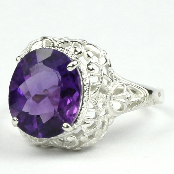 Sterling Silver Antique Style Filigree Amethyst Ring SR009 Image 2