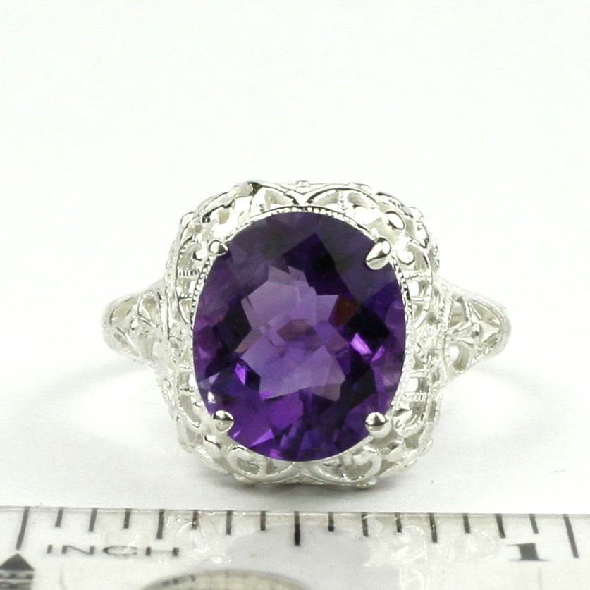 Sterling Silver Antique Style Filigree Amethyst Ring SR009 Image 4