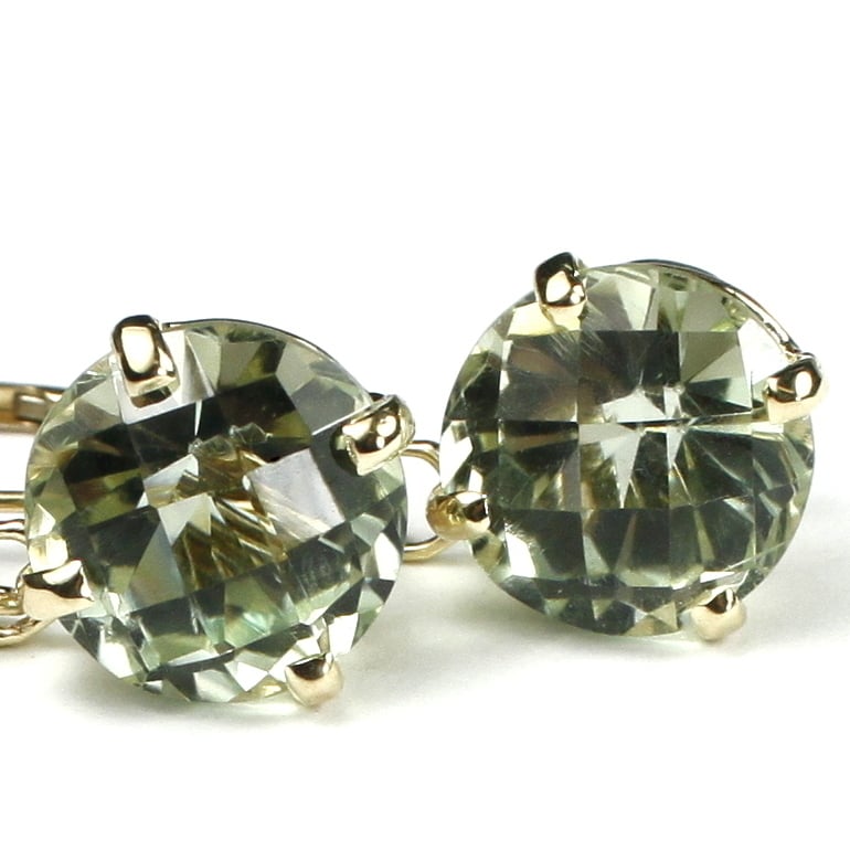 14K Leverback Earrings Green Amethyst (Prasiolite) E117 Image 1