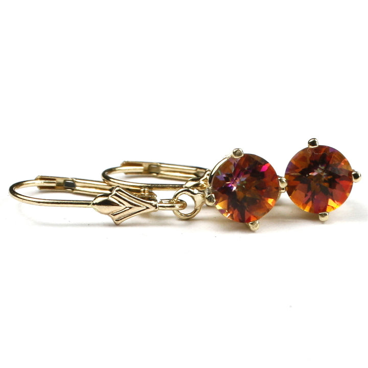 14KY Gold Leverback Earrings Twilight Fire Topaz E017 Image 2