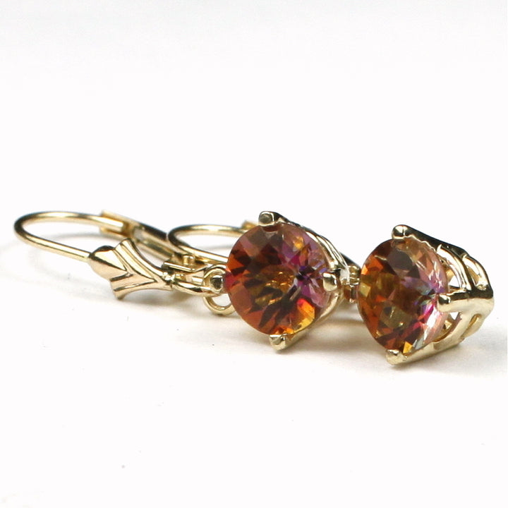 14KY Gold Leverback Earrings Twilight Fire Topaz E017 Image 3