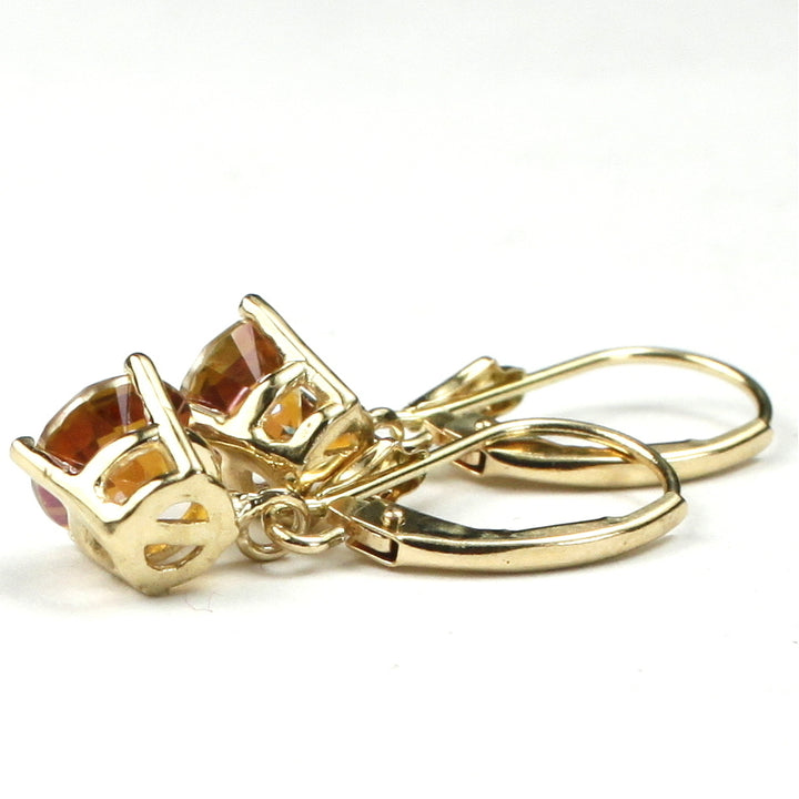 14KY Gold Leverback Earrings Twilight Fire Topaz E017 Image 4