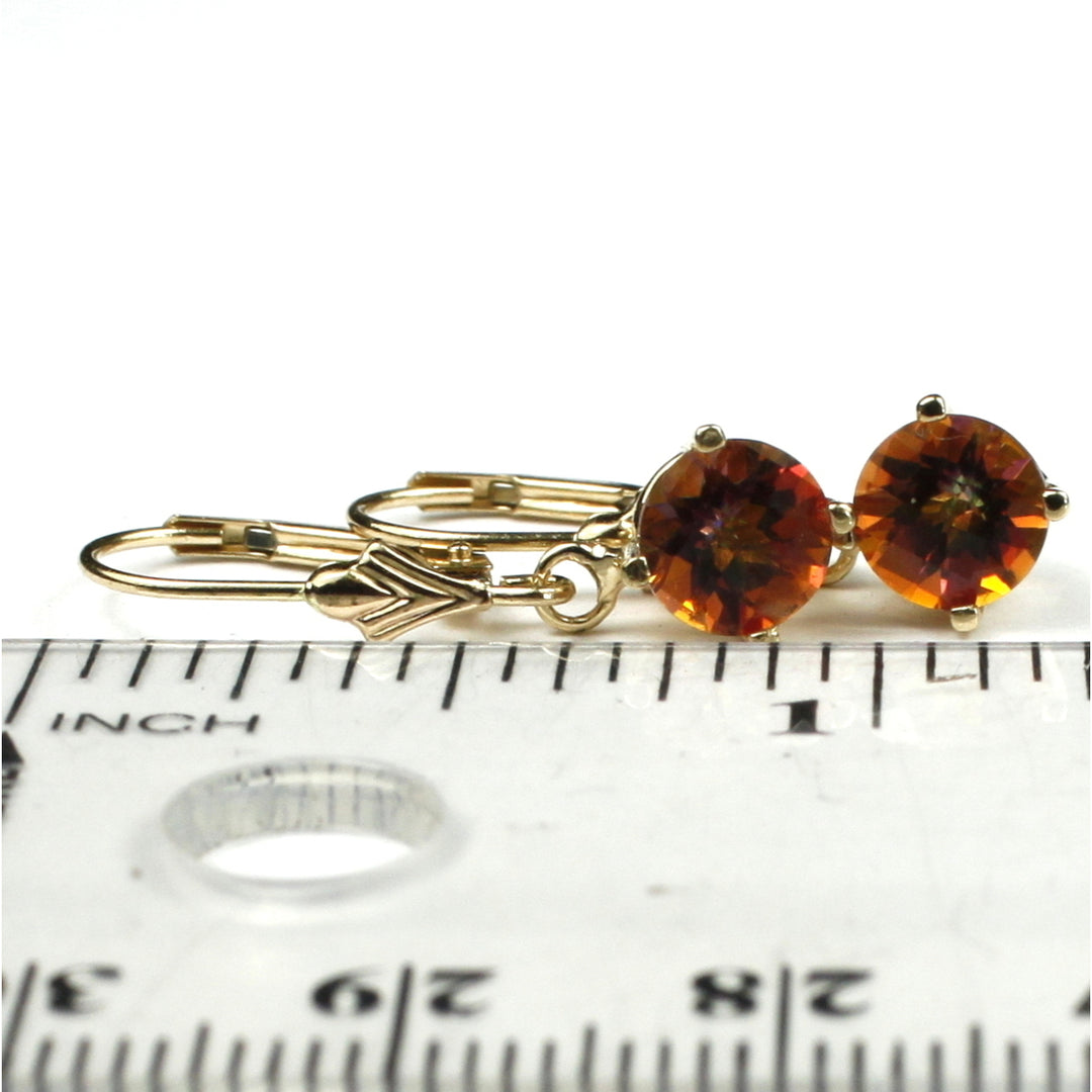 14KY Gold Leverback Earrings Twilight Fire Topaz E017 Image 6