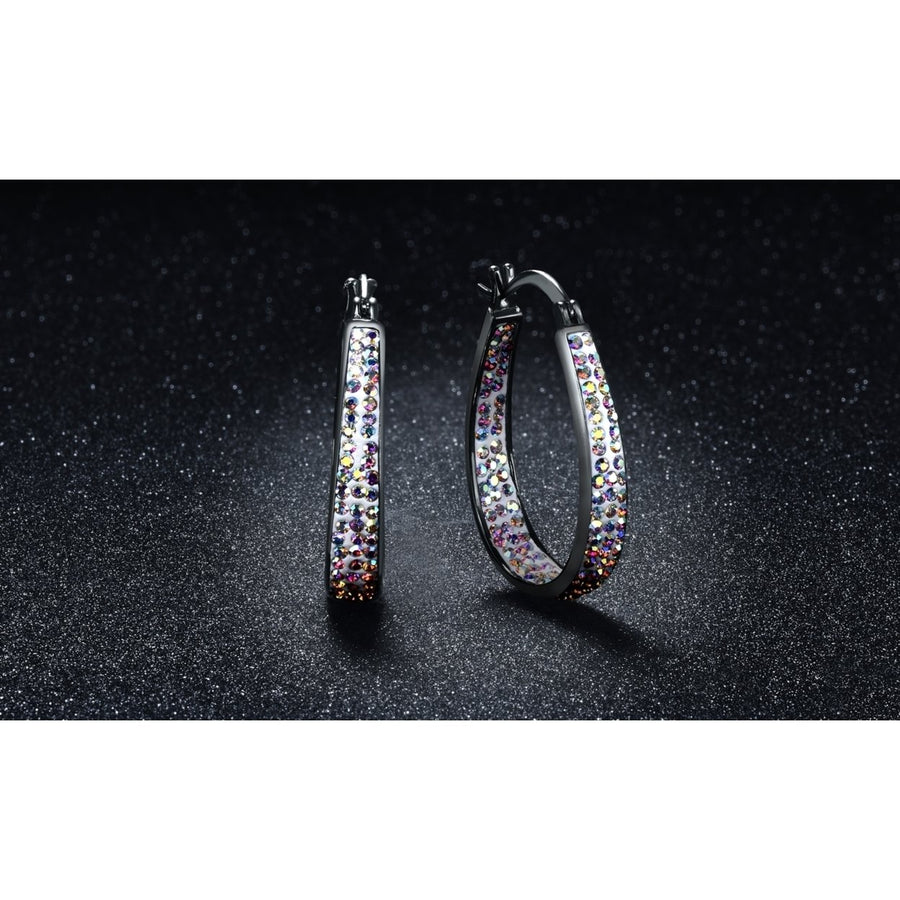 Mystic Black Rhodium Crystal Hoop Earrings Swarovski Elements Graduated Design Image 1