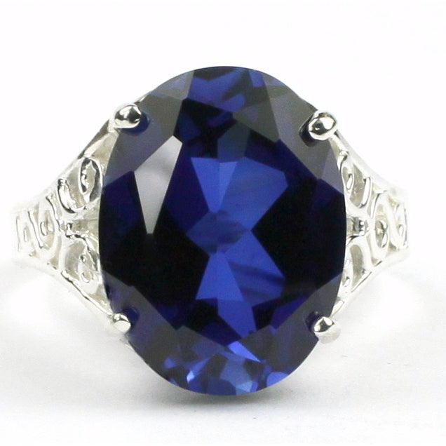 Sterling Silver Ladies Ring Created Blue Sapphire SR049 Image 1