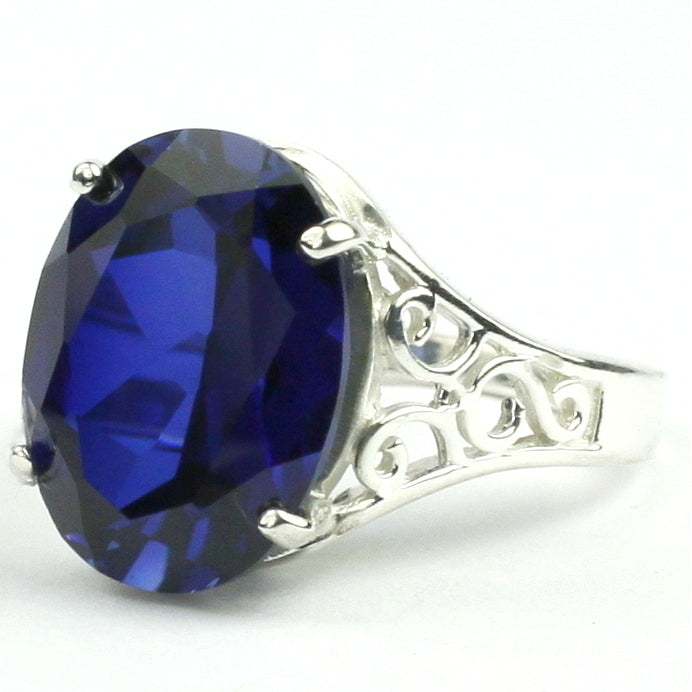 Sterling Silver Ladies Ring Created Blue Sapphire SR049 Image 2