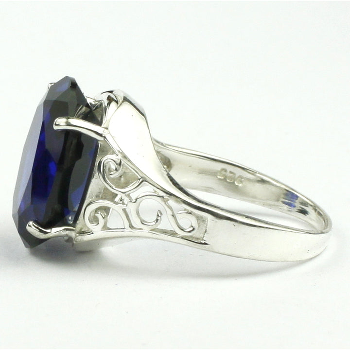 Sterling Silver Ladies Ring Created Blue Sapphire SR049 Image 3