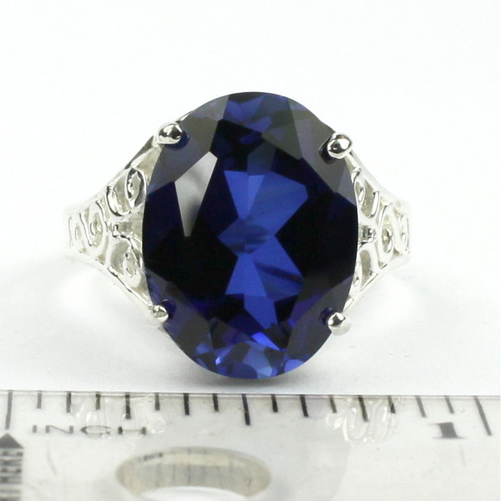 Sterling Silver Ladies Ring Created Blue Sapphire SR049 Image 4