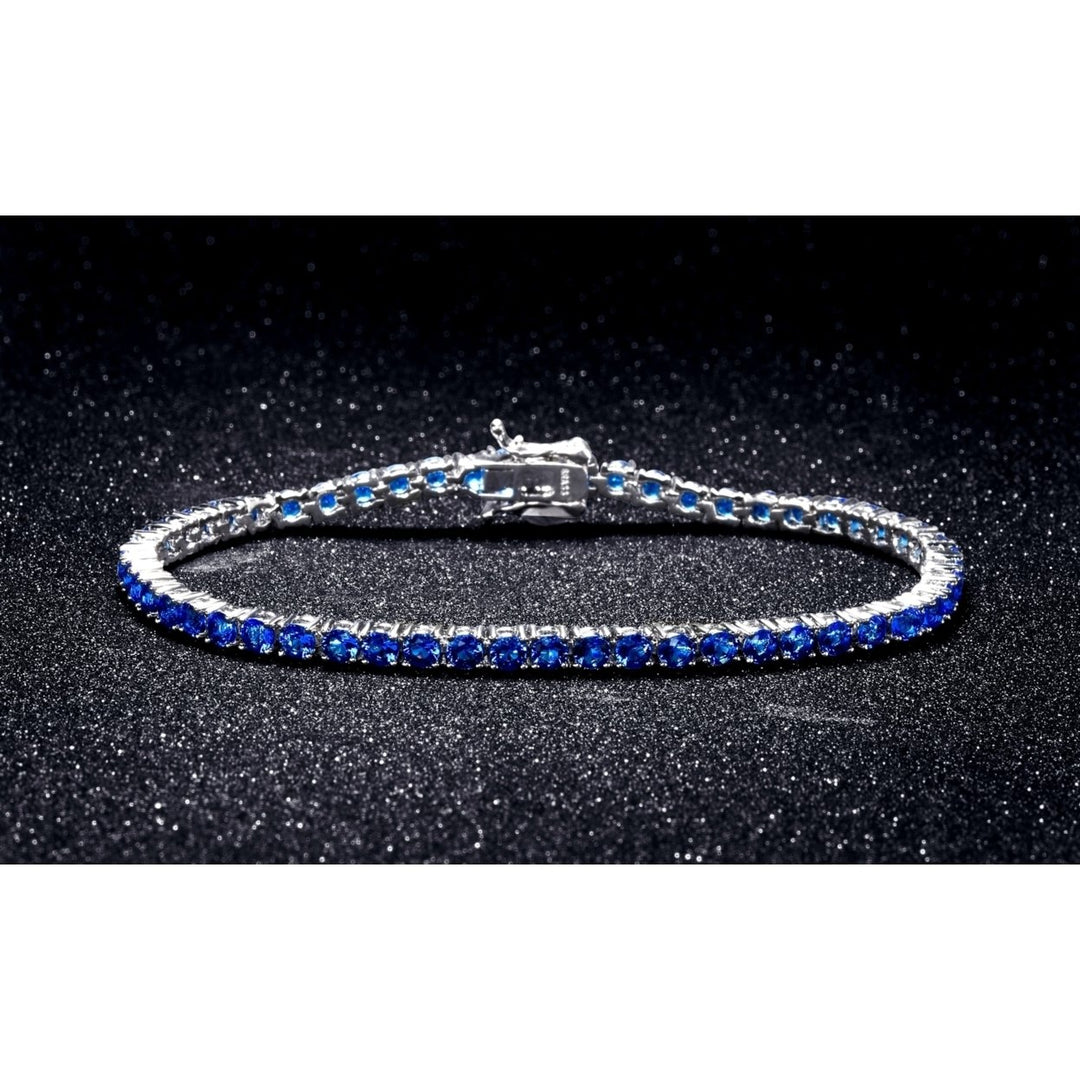 Sapphire Tennis Bracelet 18K White Gold Plated Brass Lab Created Sapphire Image 1