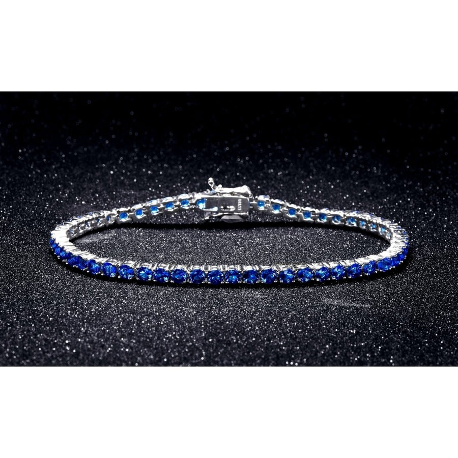 Sapphire Tennis Bracelet 18K White Gold Plated Brass Lab Created Sapphire Image 1