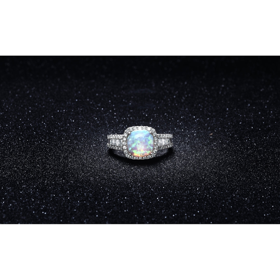 18k White Gold White Opal Cushion Cut Halo Ring 3.50 cttw Sizes 6 7 8 9 Image 1