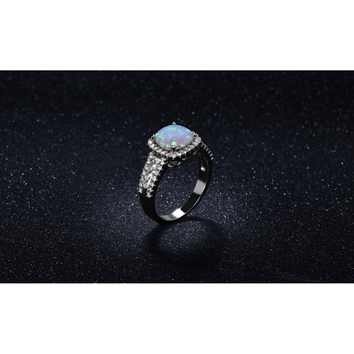 18k White Gold and White Opal Cushion Cut Halo Ring Image 2