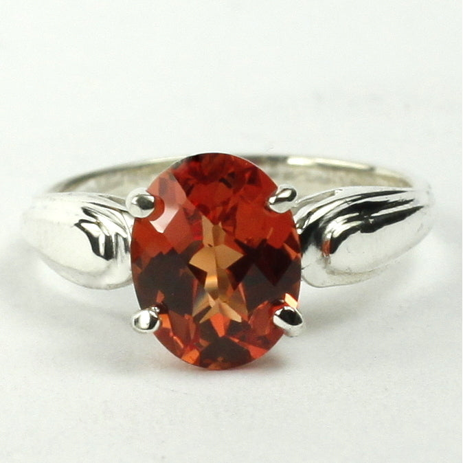 SR058 9x7mm Created Padparadsha Sapphire 925 Sterling Silver Ring Image 1