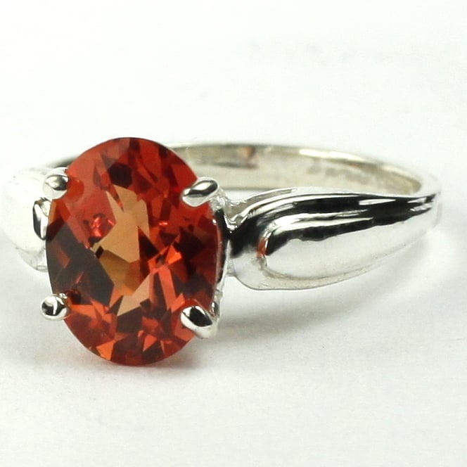 SR058 9x7mm Created Padparadsha Sapphire 925 Sterling Silver Ring Image 2