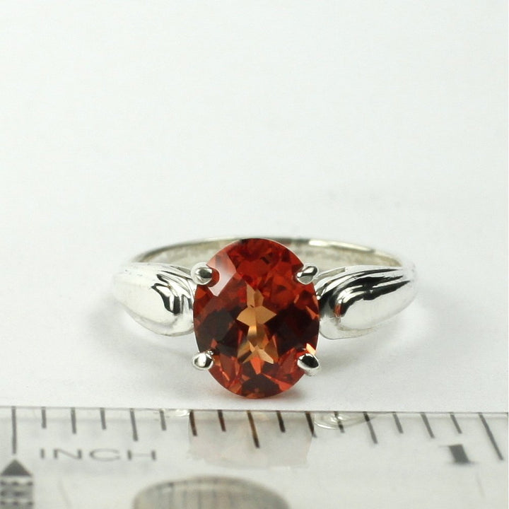 SR058 9x7mm Created Padparadsha Sapphire 925 Sterling Silver Ring Image 4