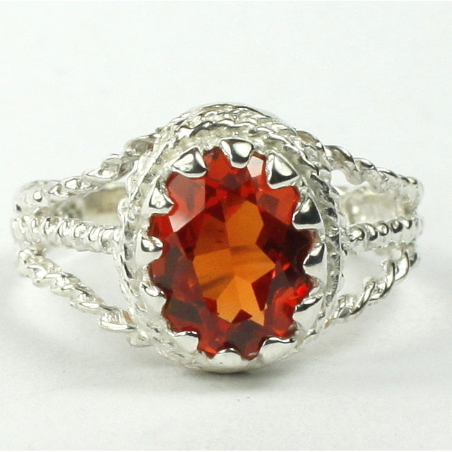 SR070 9x7mm Created Padparadsha Sapphire 925 Sterling Silver Ring Image 1