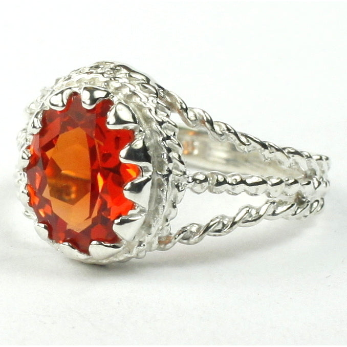 SR070 9x7mm Created Padparadsha Sapphire 925 Sterling Silver Ring Image 2