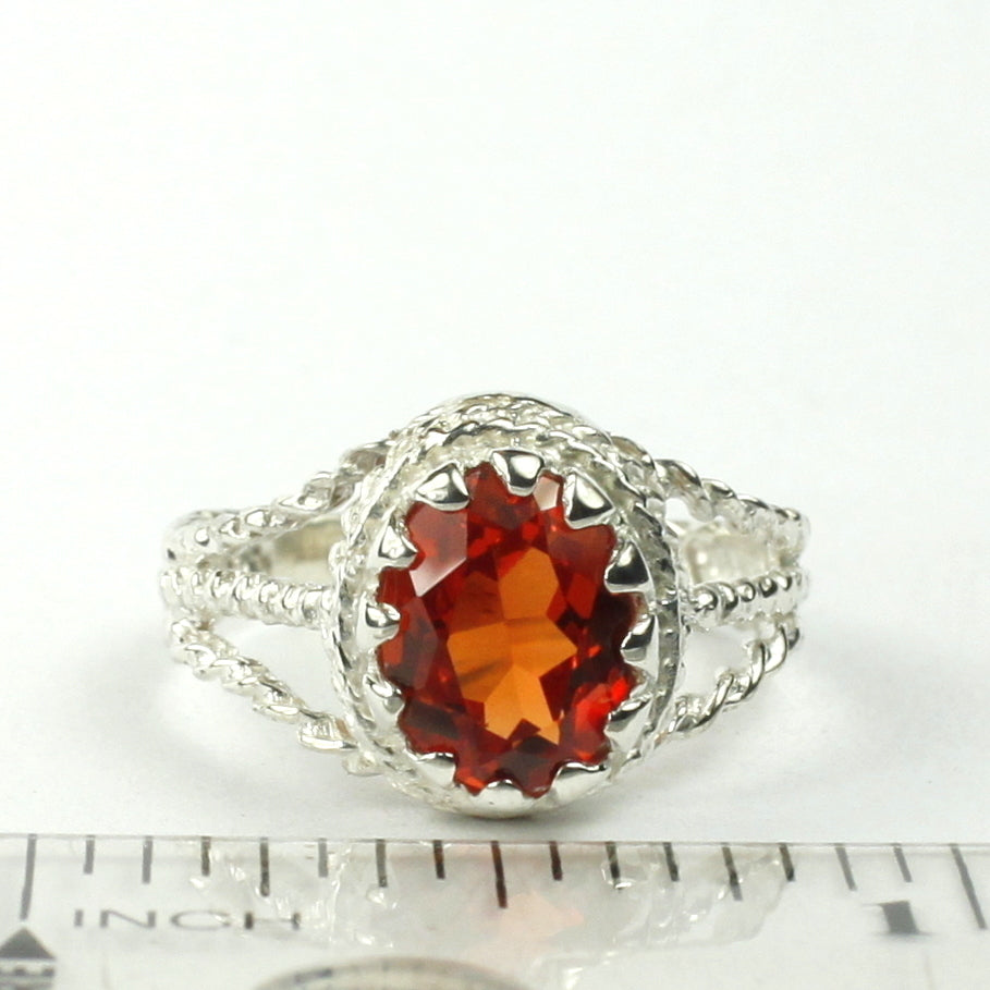 SR070 9x7mm Created Padparadsha Sapphire 925 Sterling Silver Ring Image 4