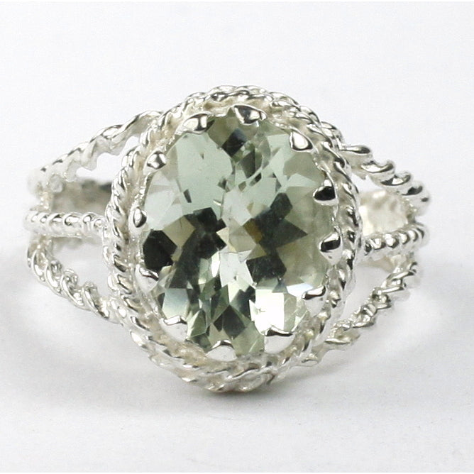 SR070 9x7mm Green Amethyst 925 Sterling Silver Ring Image 1