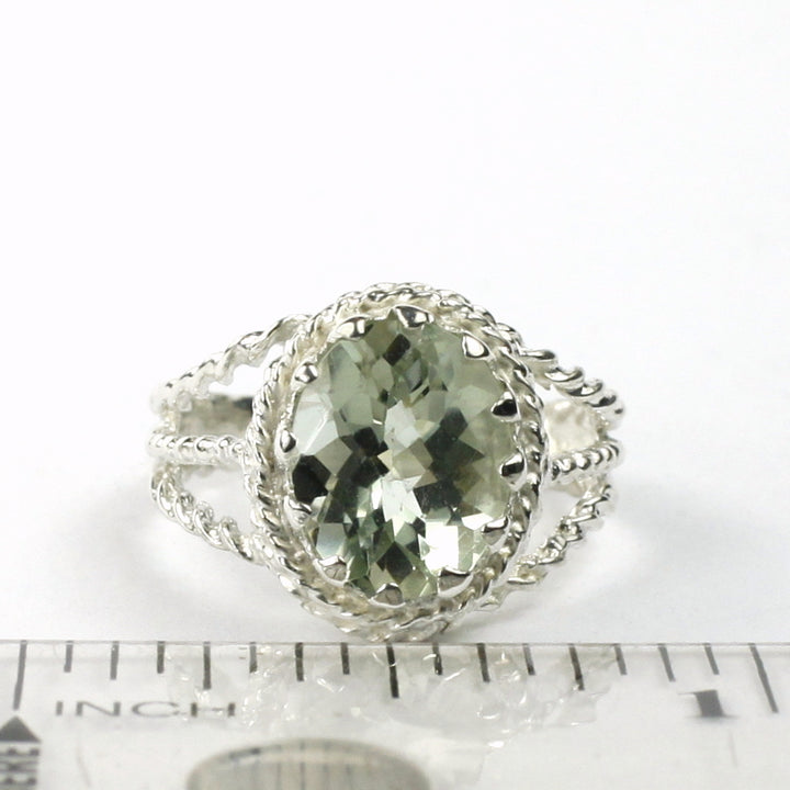 SR070 9x7mm Green Amethyst 925 Sterling Silver Ring Image 4