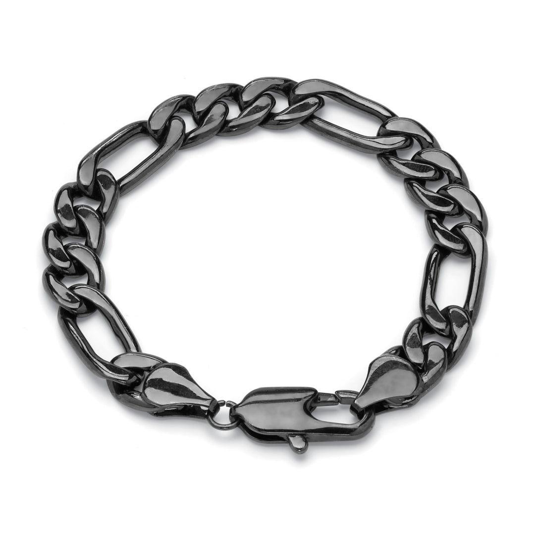 Mens 11 mm Figaro-Link Chain Bracelet Black Rhodium-Plated 9" Image 1