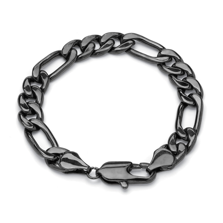 Mens 11 mm Figaro-Link Chain Bracelet Black Rhodium-Plated 9" Image 1