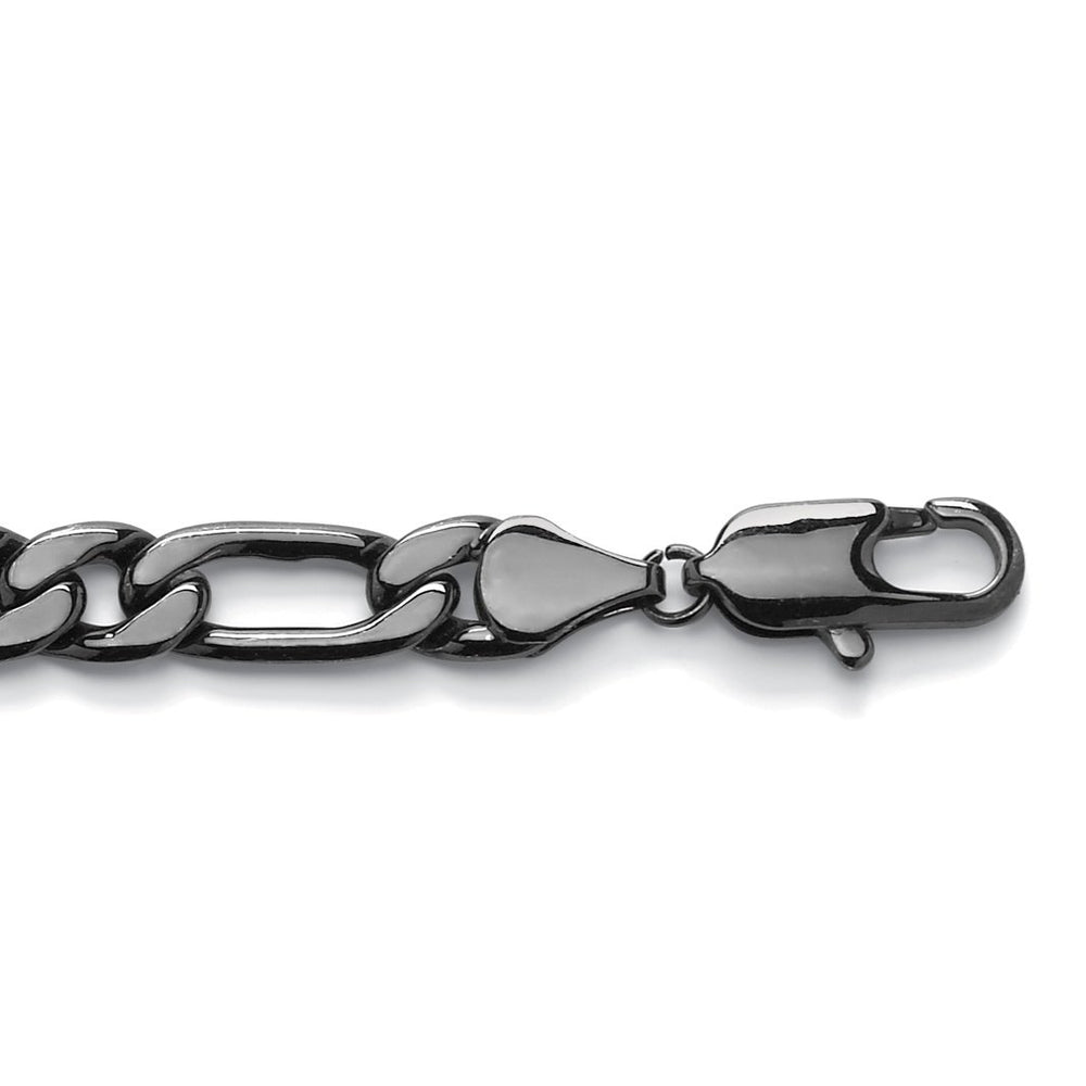 Mens 11 mm Figaro-Link Chain Bracelet Black Rhodium-Plated 9" Image 2